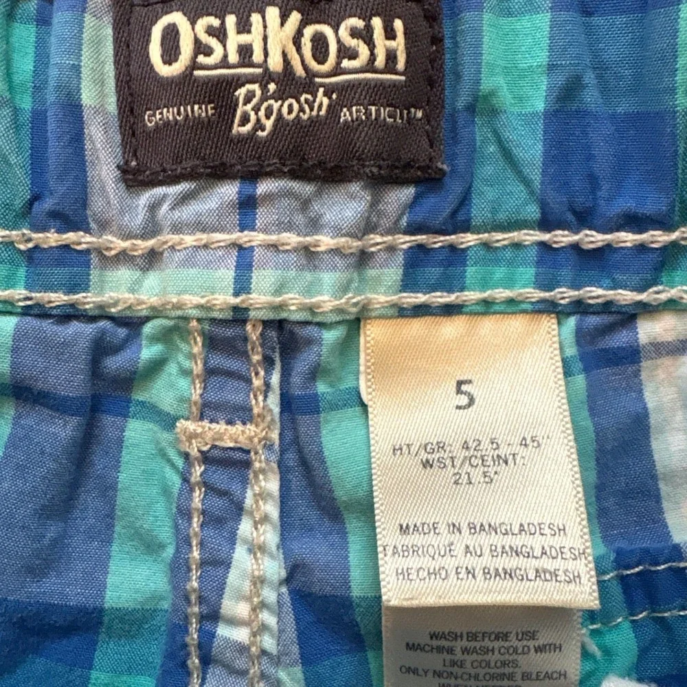 OshKosh B'gosh Cargo Shorts Kids Blue Plaid‎ Excellent Cotton Pockets SIZE 5